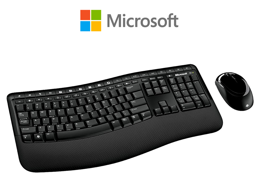 Microsoft Wireless Comfort Desktop 5050 with AES - Keyboard and Mouse  Combo: Multi-Media, Ergonomic, Microsoft Wireless Mouse and Keyboard with